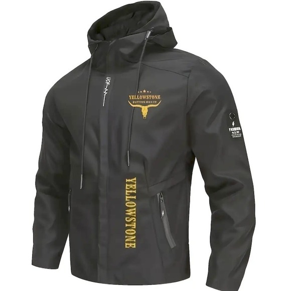 Men's Black Dutton Ranch Yellowstone Hoodie Rain Jacket Size 3XL - Picture 1 of 7